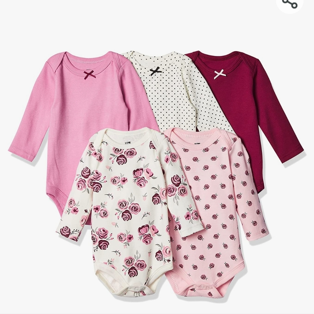 Hudson Baby Baby Cotton Long-Sleeve Bodysuits 5pc